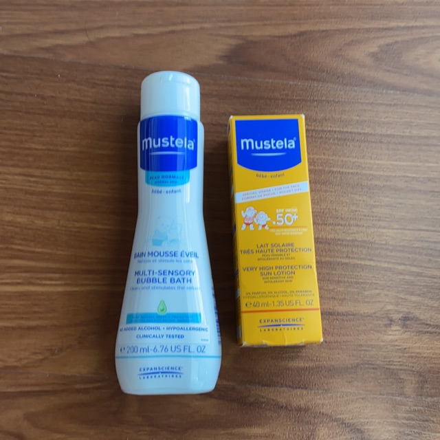 Mustela sensory bubble bath bundle with sun lotion 40ml