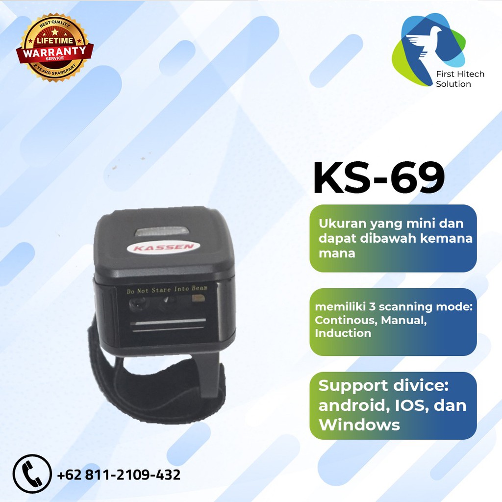 BARCODE SCANNER - KASSEN KS-69 RING CINCIN 2D BLUETOOTH PORTABLE