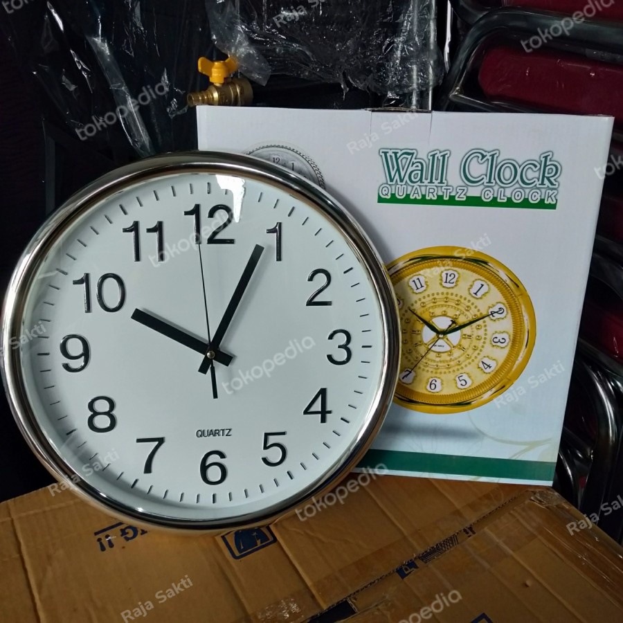Jam Dinding Minimalis Quartz Putih Chrome only