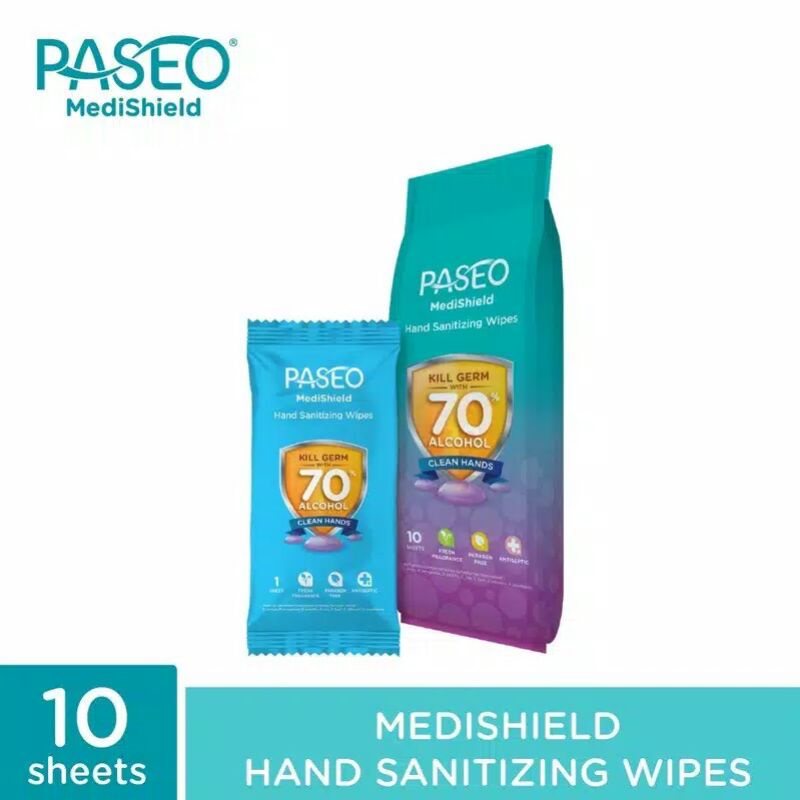 Paseo MediShield Hand Sanitizing Wipes (10 sheets)