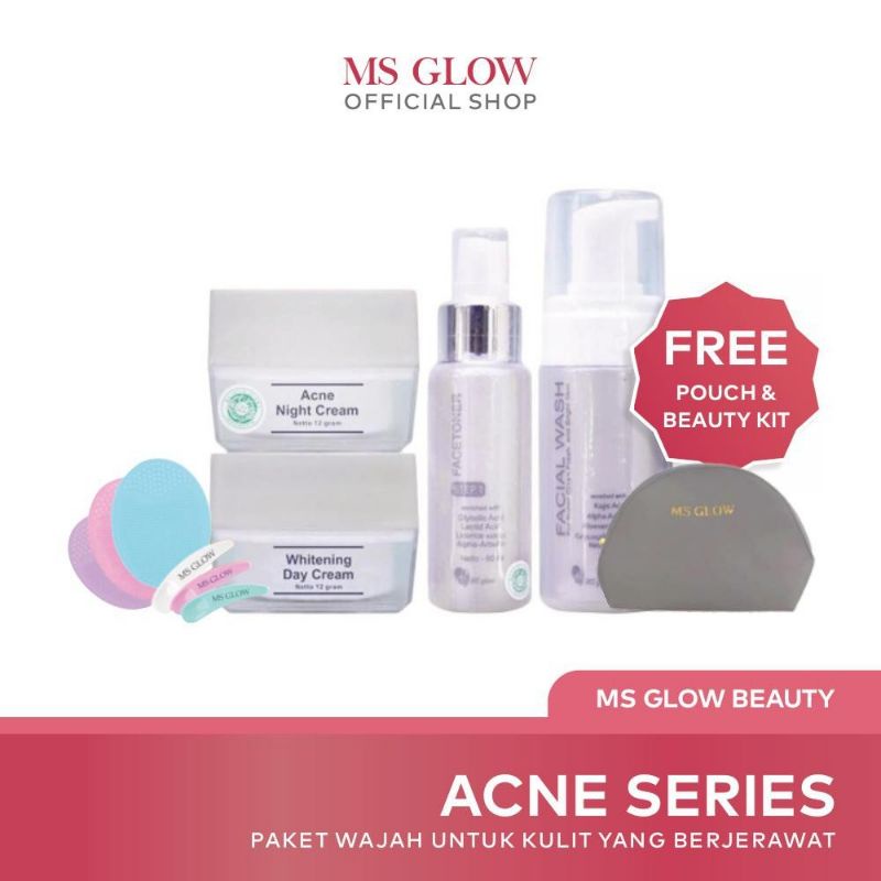 (COD) MS Glow Acne Series Basic - Paket Acne - Free Pouch