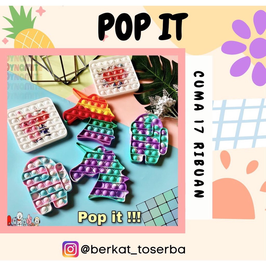 POP IT BTS Square rainbow multicolor Fidget Toy Push bubble