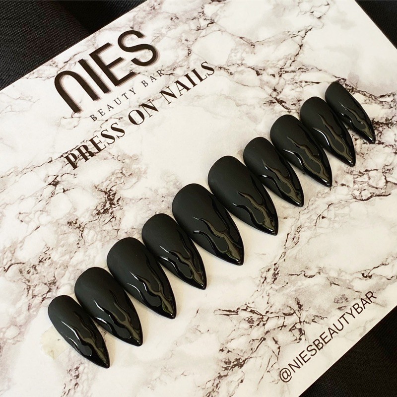 glossy flames press on nails