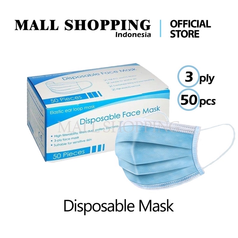 (COD) Ready! MASKER EARLOOP 3ply Isi 50PCS pakai box