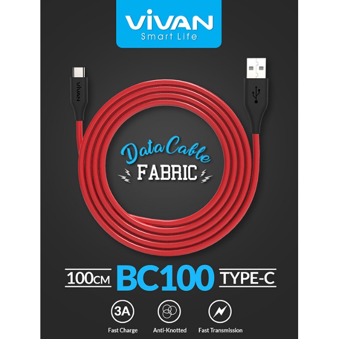 Cable Type-C 3A Fast Charging Qualcomm QuickCharge USB C Vivan BC100 Murah