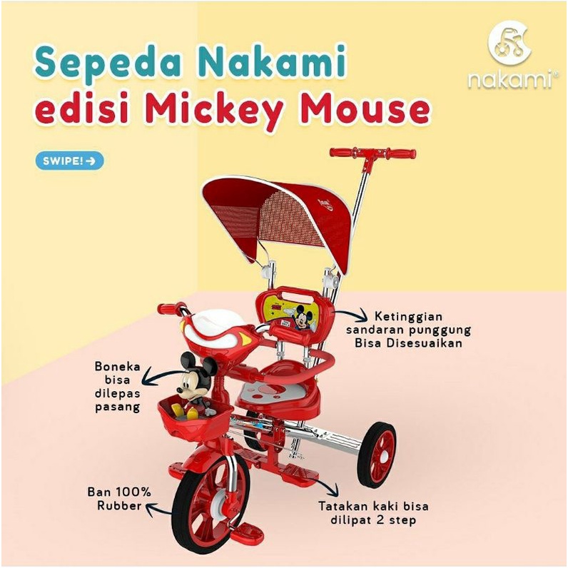 Sepeda Anak Roda Tiga Micky Mouse Chrome