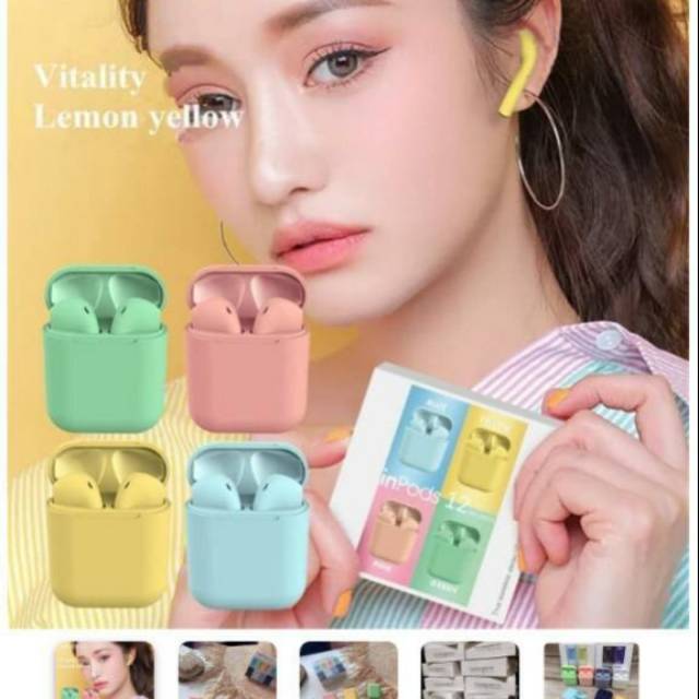 Hendsfree Headset Bluetooth I12 Macaroon Earphone Bluetooth