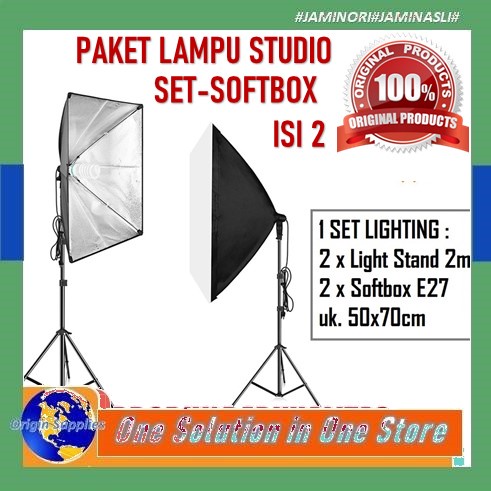 Set Softbox isi 2 Light stand + 2 Soft Box e27 Paket Lampu Studio