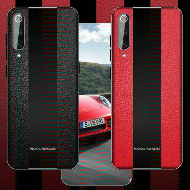Case Mi9 Soft Leather Plexiglass - Merah