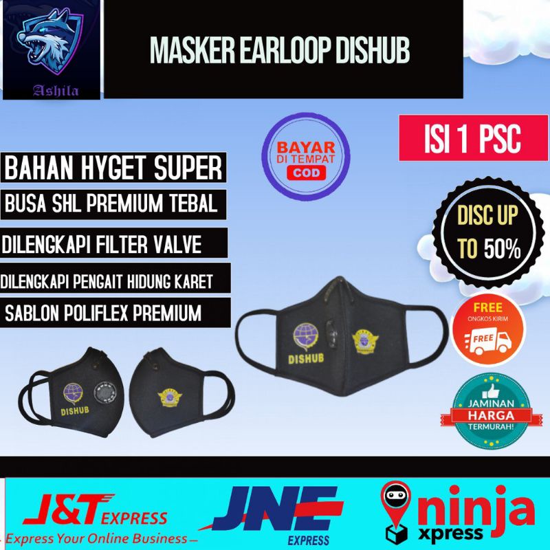 MASKER VENTILATOR DISHUB PREMIUM EARLOOP 3 LAPIS FILTER VALVE