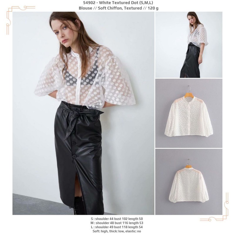 54902 White Textured Dot Blouse / Blouse Putih