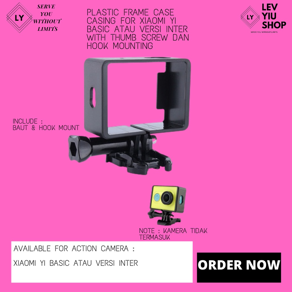 Plastic Frame Case Casing For Xiaomi Yi Basic Atau Versi Inter With Thumb Screw Dan Hook Mounting