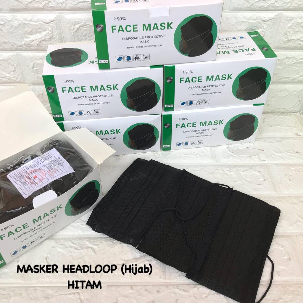 MASKER HEADLOOP HITAM MASKER HIJAB BLACK
