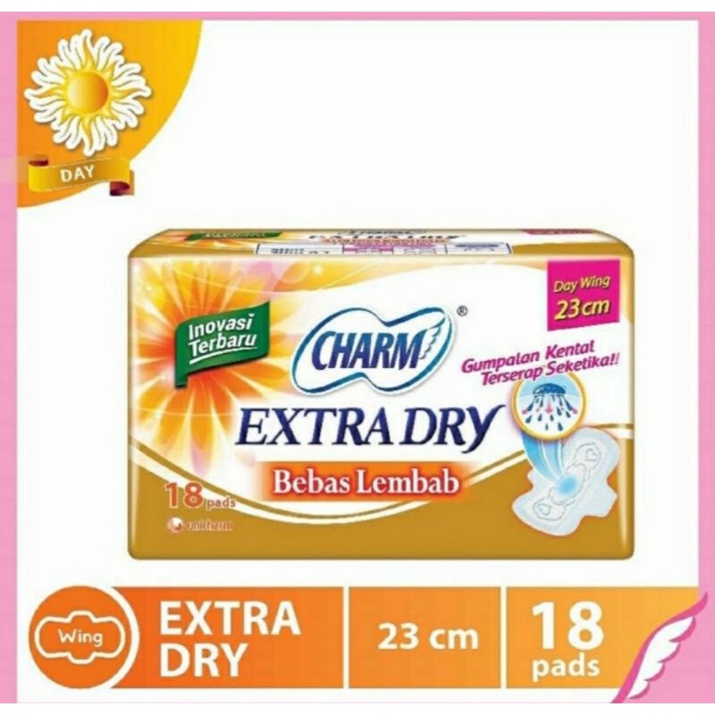 Charm Extra Dry Day Wing 23cm 18 Pads