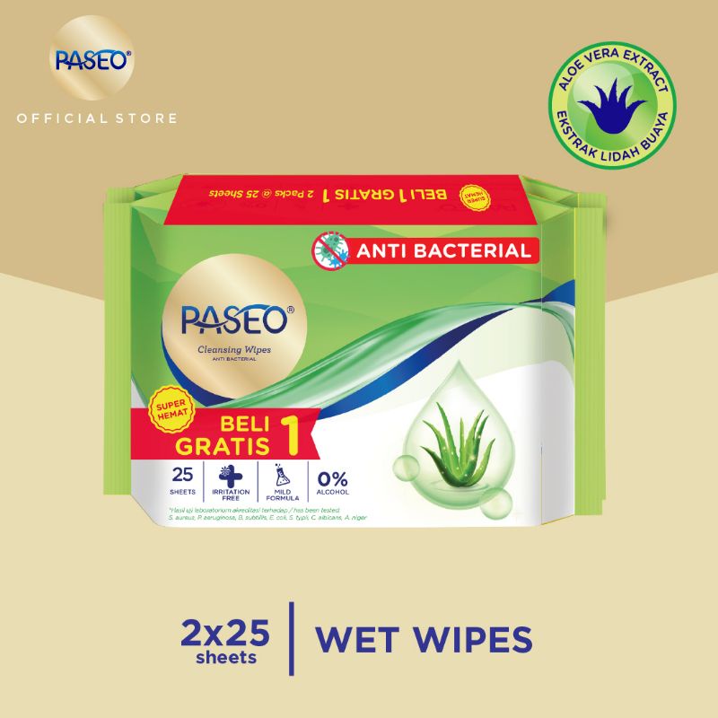 Paseo Tissue Basah Anti Bacterial 25 sheets .