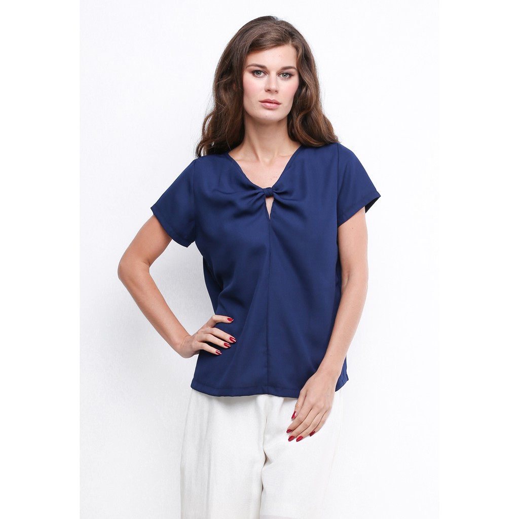 WMN Bow Knot Atasan Polos Basic -  Navy