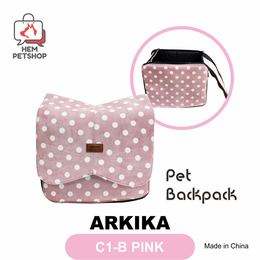 Aneko C1-B pet backpack pink +white dot
