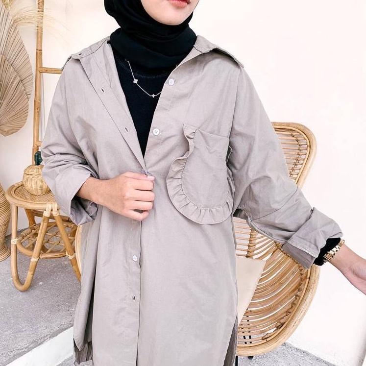 Outfitby.yoona Kemeja Basic Ruffle Oversized Ld 150