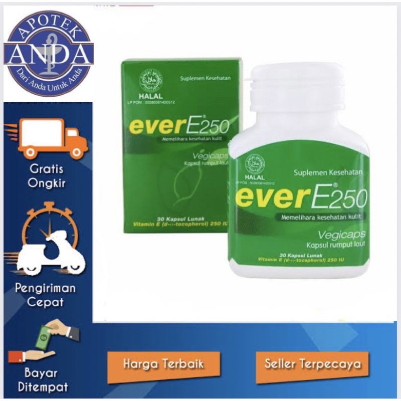 Ever E 250 / Ever-e 250 IU Vitamin E isi 30 kaps dan 12 Kaps