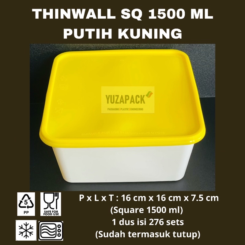 Thinwal Square 1500 ml Putih Kuning Take Away Box Plastics Microwave