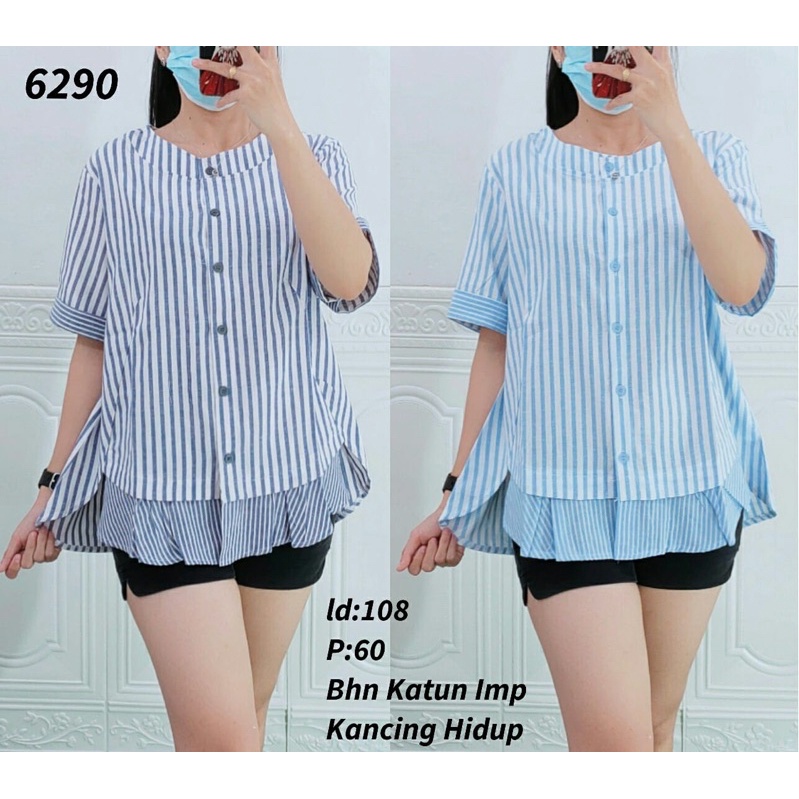 atasan blouse salur button 6290