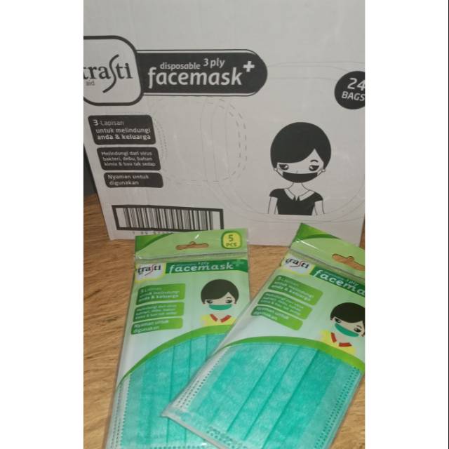 Facemask trasti 3ply earloop (1pack isi 5pcs)