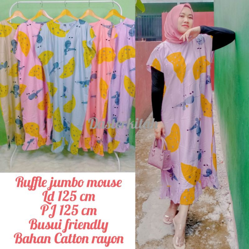 Daster Ruffle kekinian motif mouse