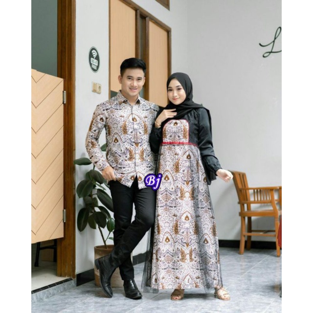 couple gamis batik mix brokat
