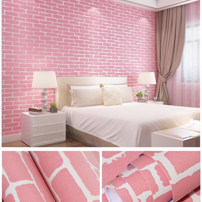 Wallpaper Sticker Dinding Batu Bata Pink
