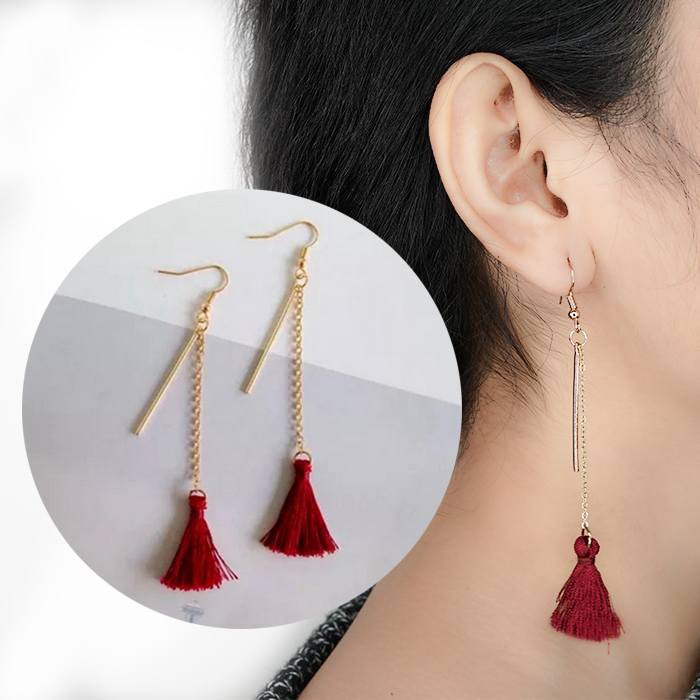 Anting Korea Tassel Simple Geometric Triangle Wool AP2202