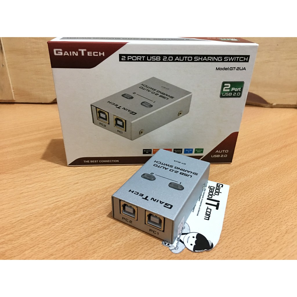 GAINTECH USB Sharing Switch 2 Port USB 2.0 Auto Switch Printer Sharing Converter