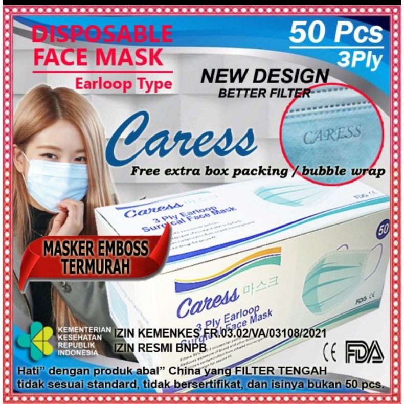 Masker caress Earloop 3ply berembos