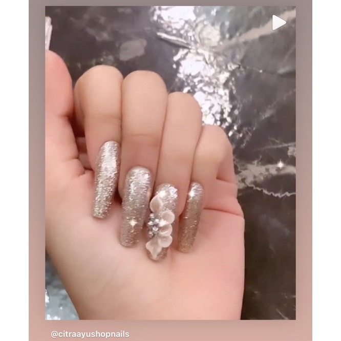 press on nails elegan sparkling bunga gliter rose
