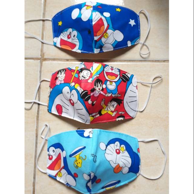 Masker anak doraemon kain bisa dicuci