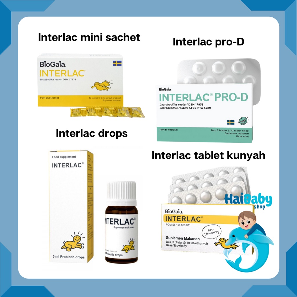 INTERLAC PROBIOTIK MINI PACK SACHET / INTERLAC PROBIOTIK TABLET KUNYAH  / INTERLAC DROPS/ PRO-D