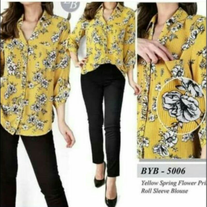 YELLOW ROLL SLEEV BLOUSE