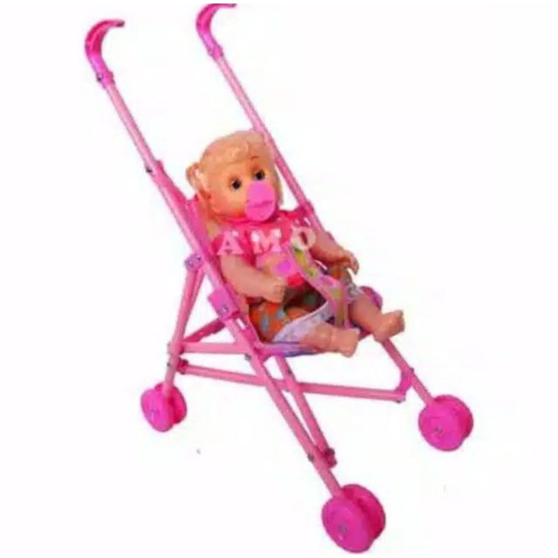 mainan dorongan bayi + boneka/stroller