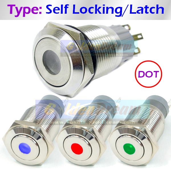 Stainless Push Button Self Locking Switch with Dot LED Saklar Metal