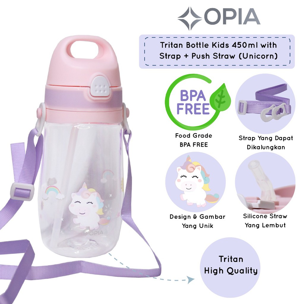 OPIA TRITAN PUSH STRAW STRAP BOTTLE 450ML