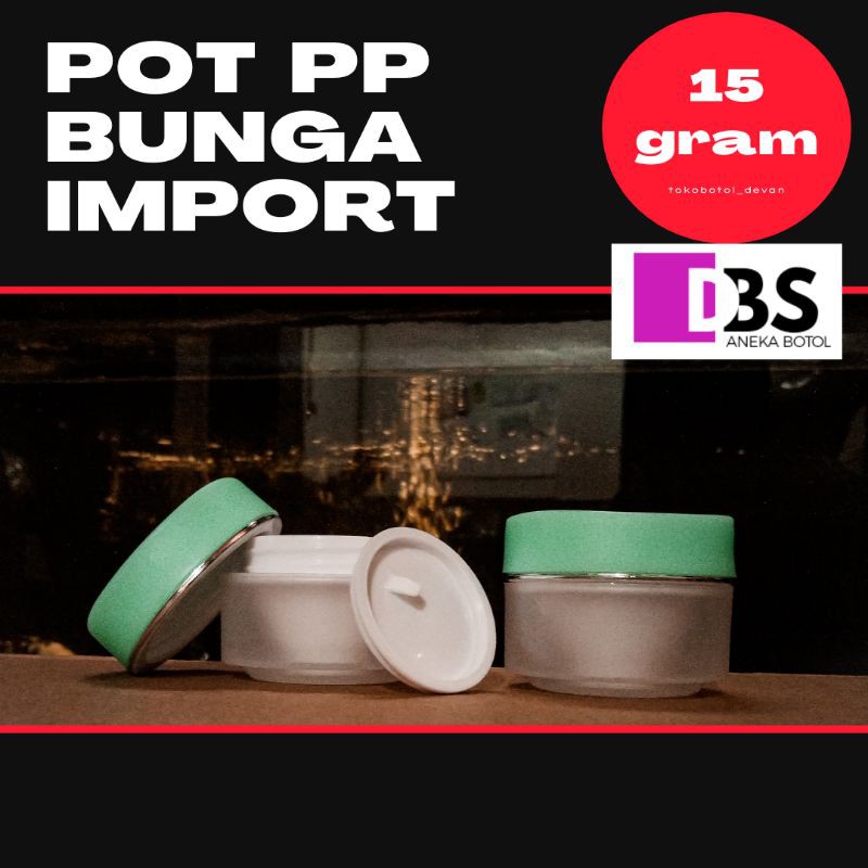 POT  BUNGA IMPORT 15grm PP HIJAU LIST SILVER