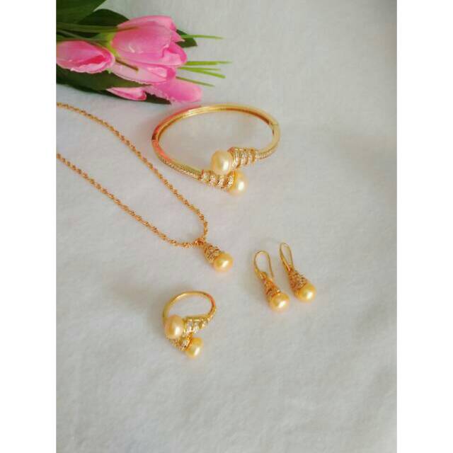 Set rhodium mutiara shell/tawar