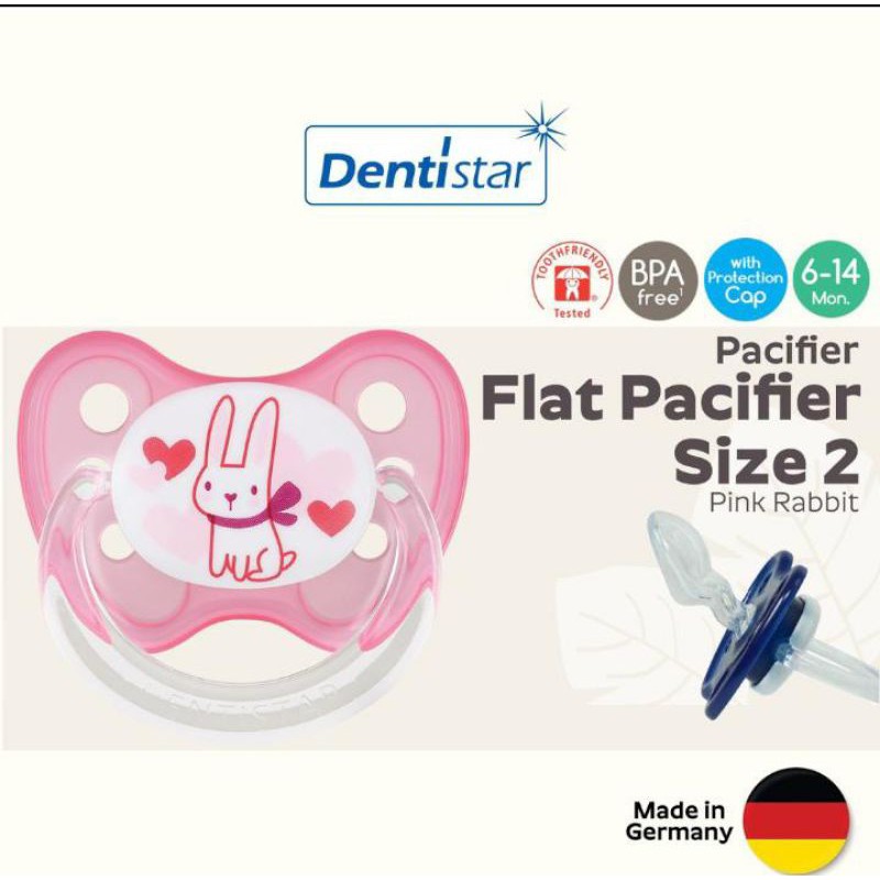Dentistar Flat Shield Pacifier Size 2 (6-14m) Rabit Pink  Code 17