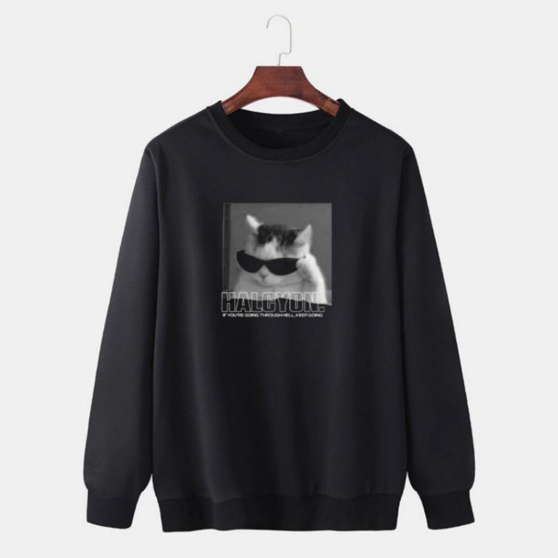 Halcyon Black Crewneck CatH08