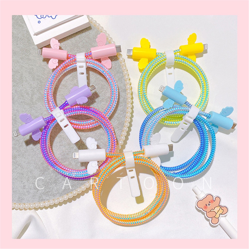 3Pcs/set Gradient Color Data Cable Protective Case Suitable for Iphone Original Charging Cables Anti-breaking