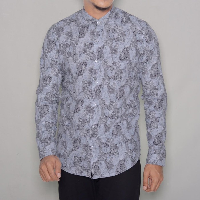 baju kemaja batik pria grey shell