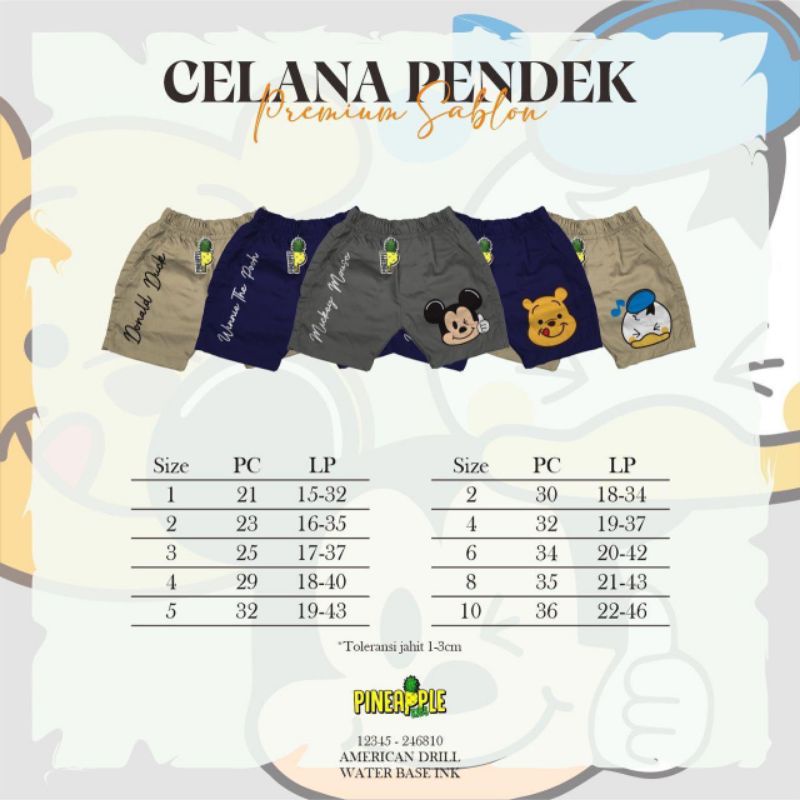 celana pendek sablon 2-10T