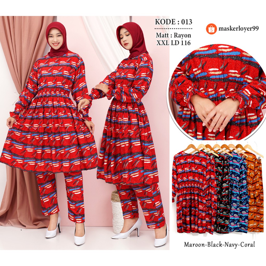 SETELAN TUNIK RAYOON SMOKE PINGGANG CODE 13