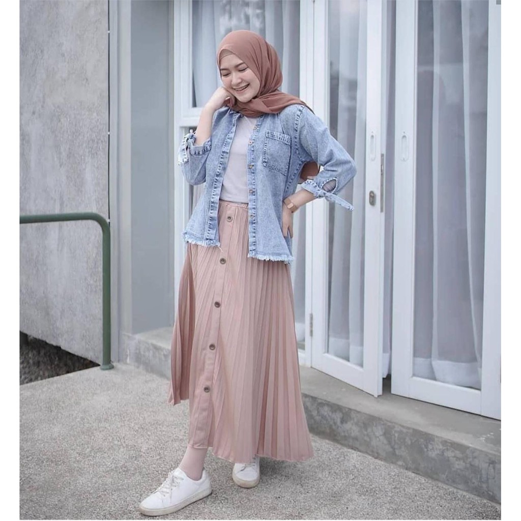 Rok Button Plisket Mayung Pleated Maxi Skirt