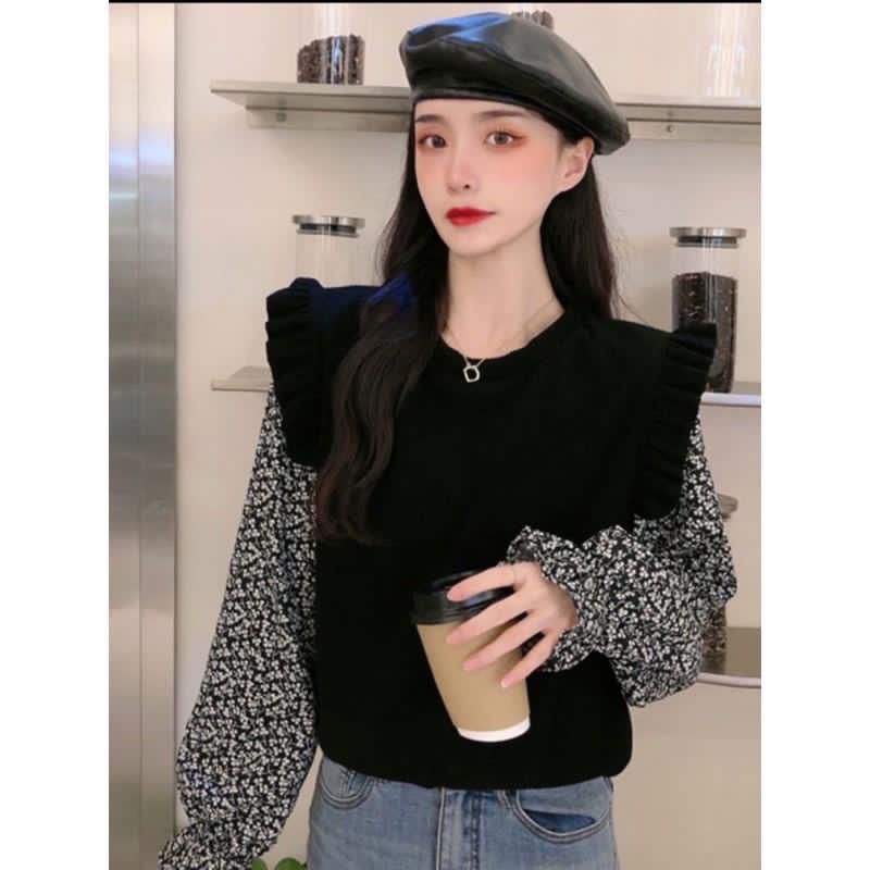 Crop Mindy Ruffle Combine Blouse