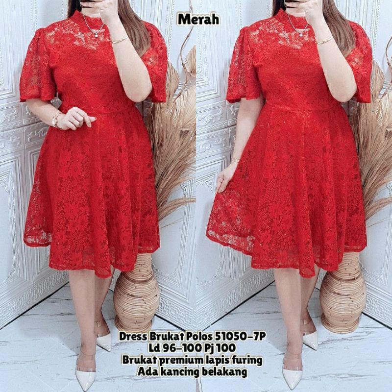 dres brukat merah polos